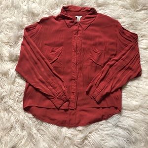 🔴F21 by H81 High-low Crop Button-up shirt